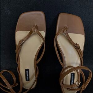 Nine West Brown Leather Sandals with Square Toe